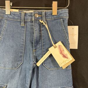 NWT Jessica Simpson Girls Charlotte Cargo Bootcut Jeans Blue Adjustable Waist 6